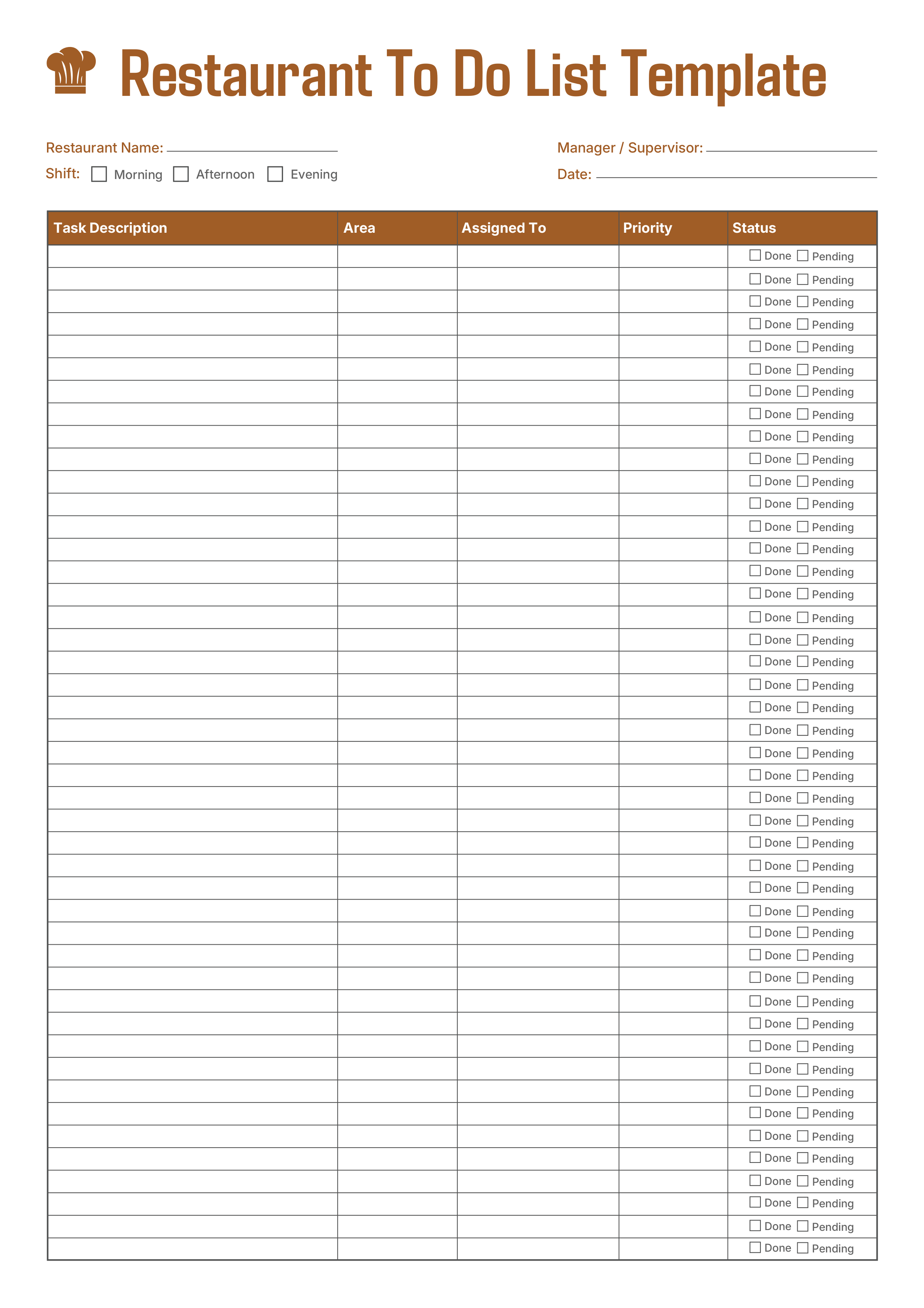 Restaurant To Do List Template - Adobe Illustrator, PDF