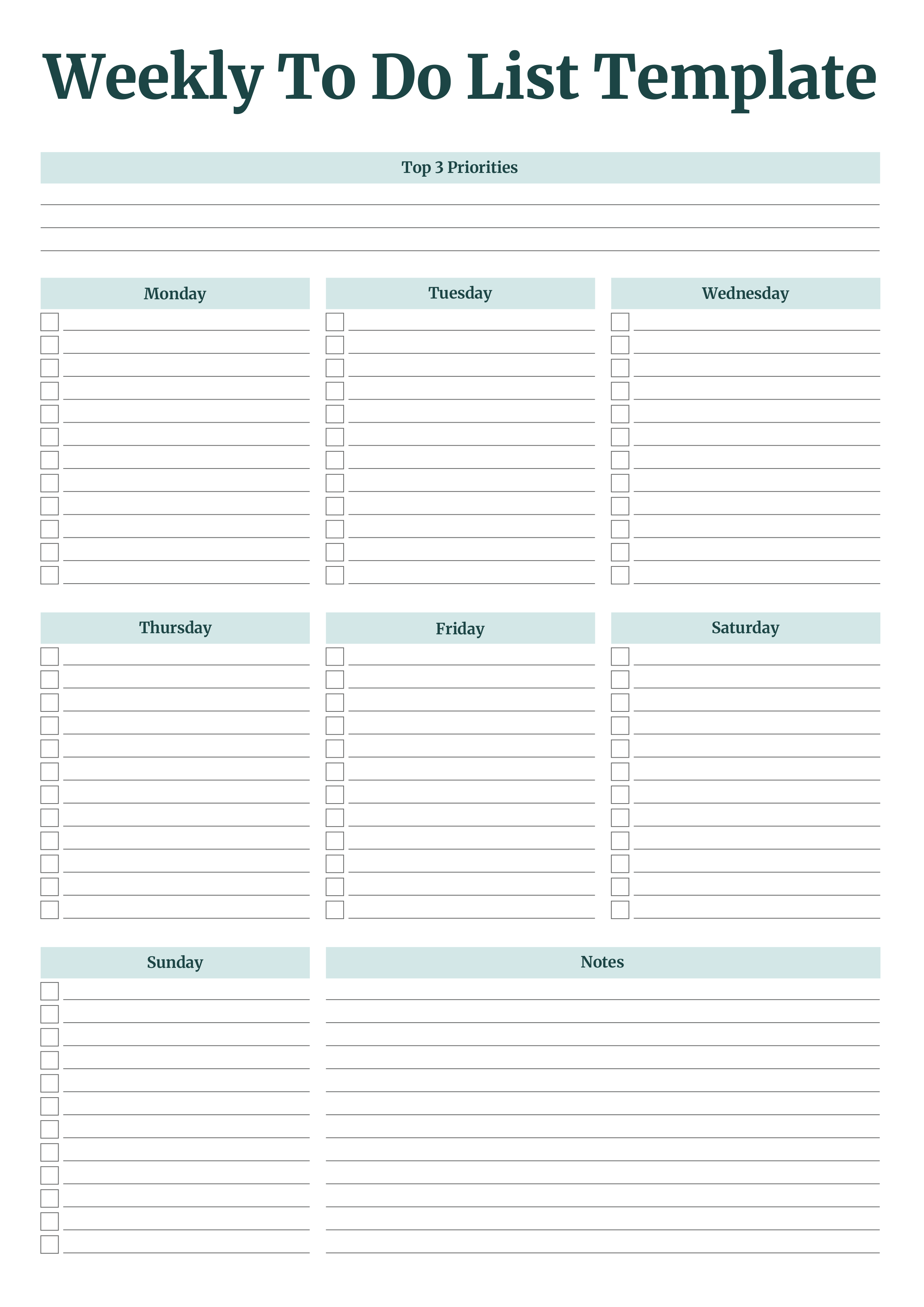 Weekly To Do List Template - Adobe Illustrator, PDF