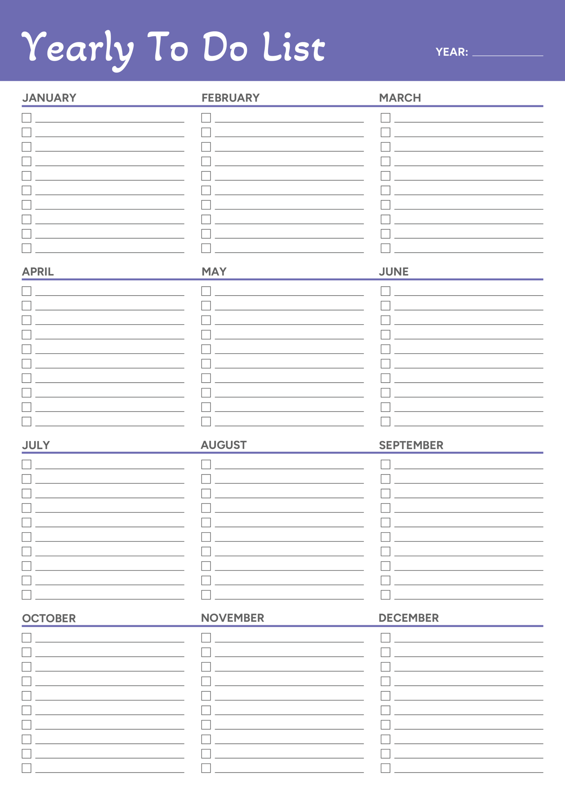 Yearly To Do List Template - Adobe Illustrator, PDF
