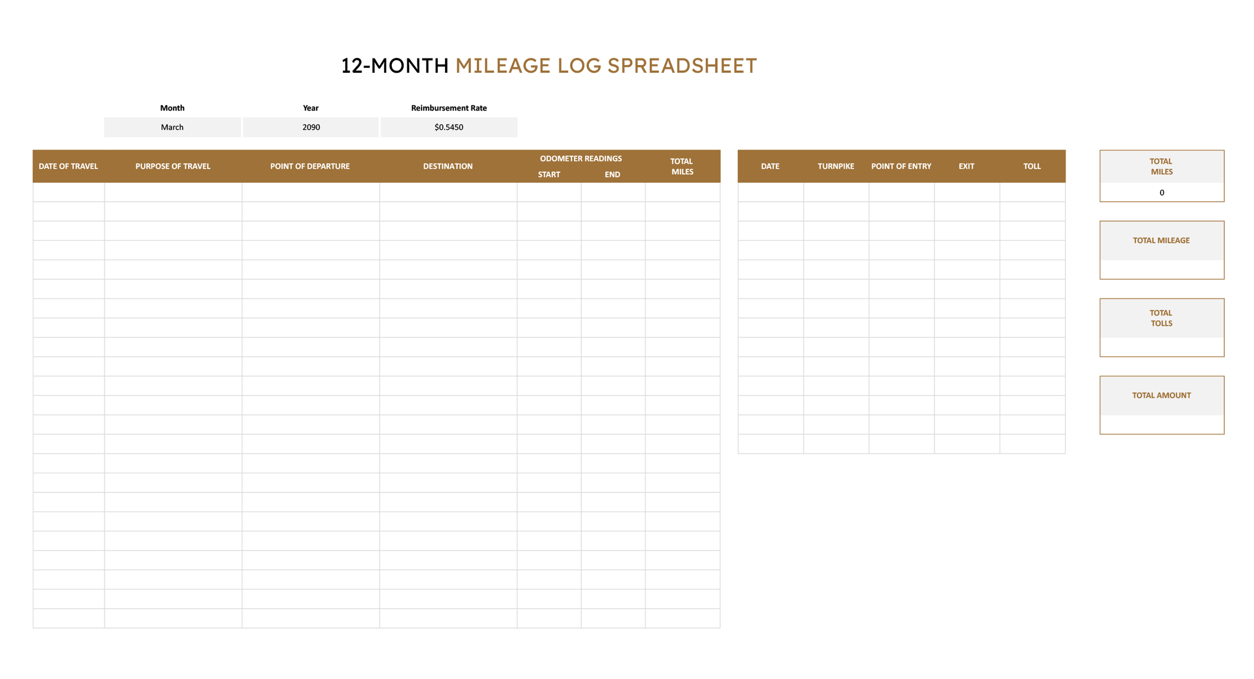 12-Month Mileage Log Template - Excel, Google Sheets - Page 04