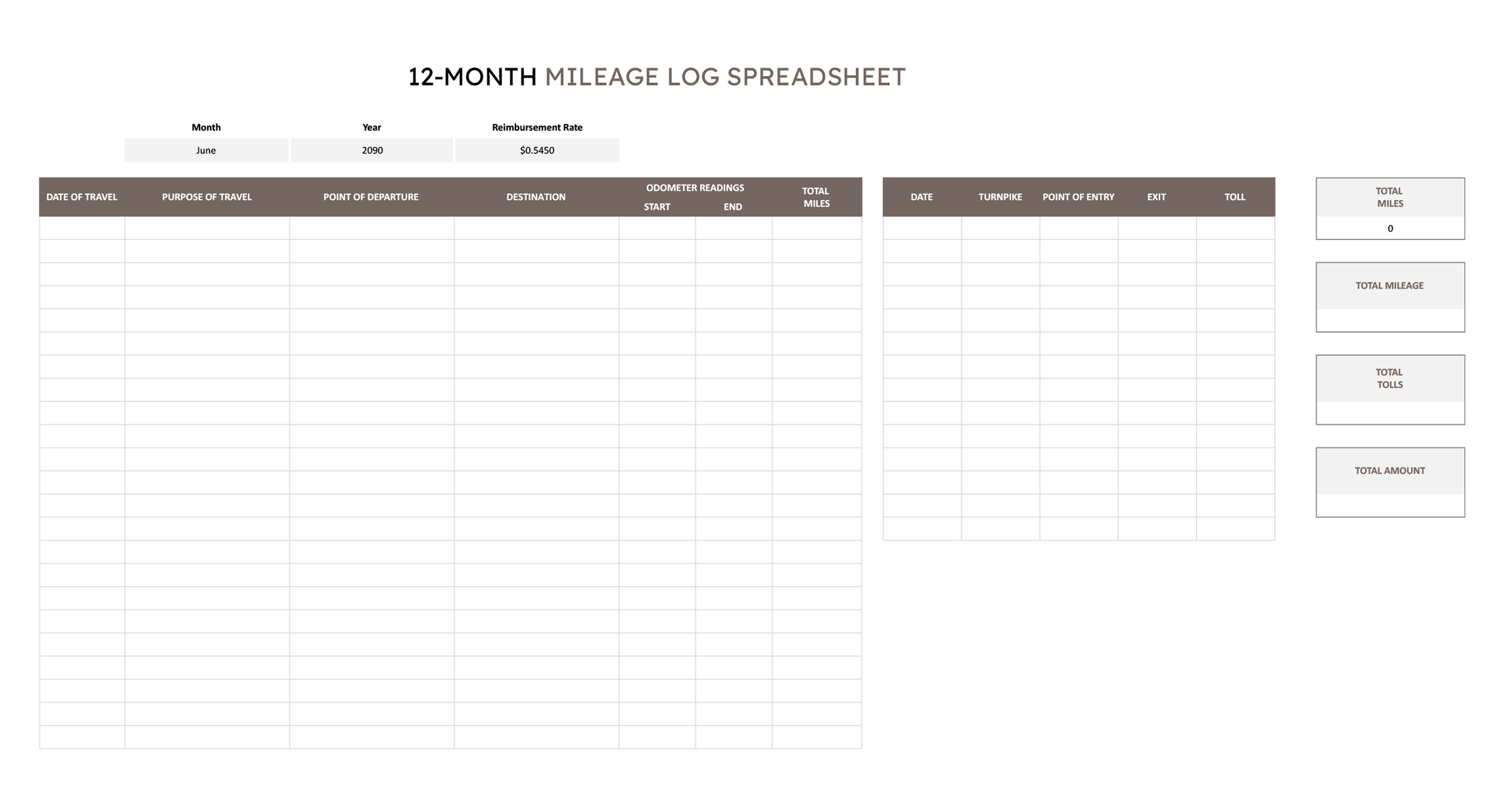12-Month Mileage Log Template - Excel, Google Sheets - Page 07