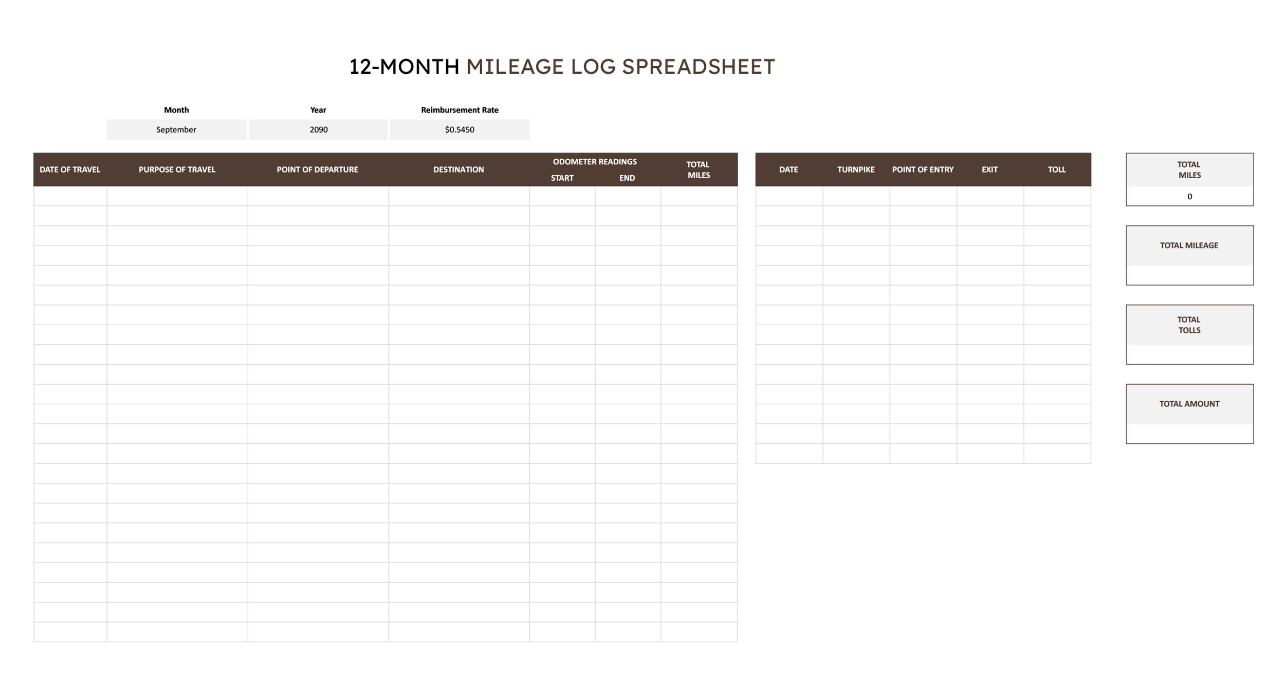 12-Month Mileage Log Template - Excel, Google Sheets - Page 10