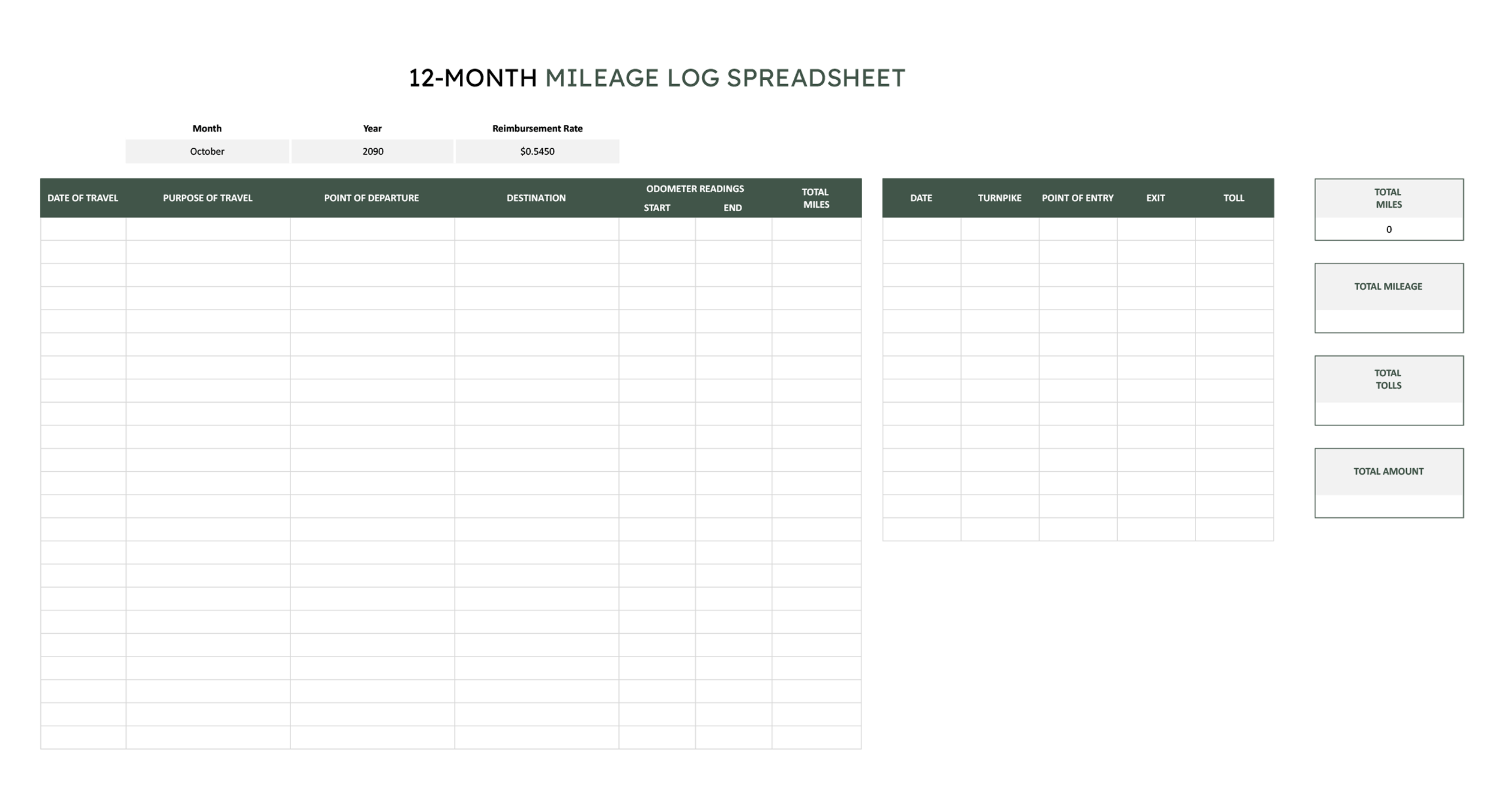 12-Month Mileage Log Template - Excel, Google Sheets - Page 11