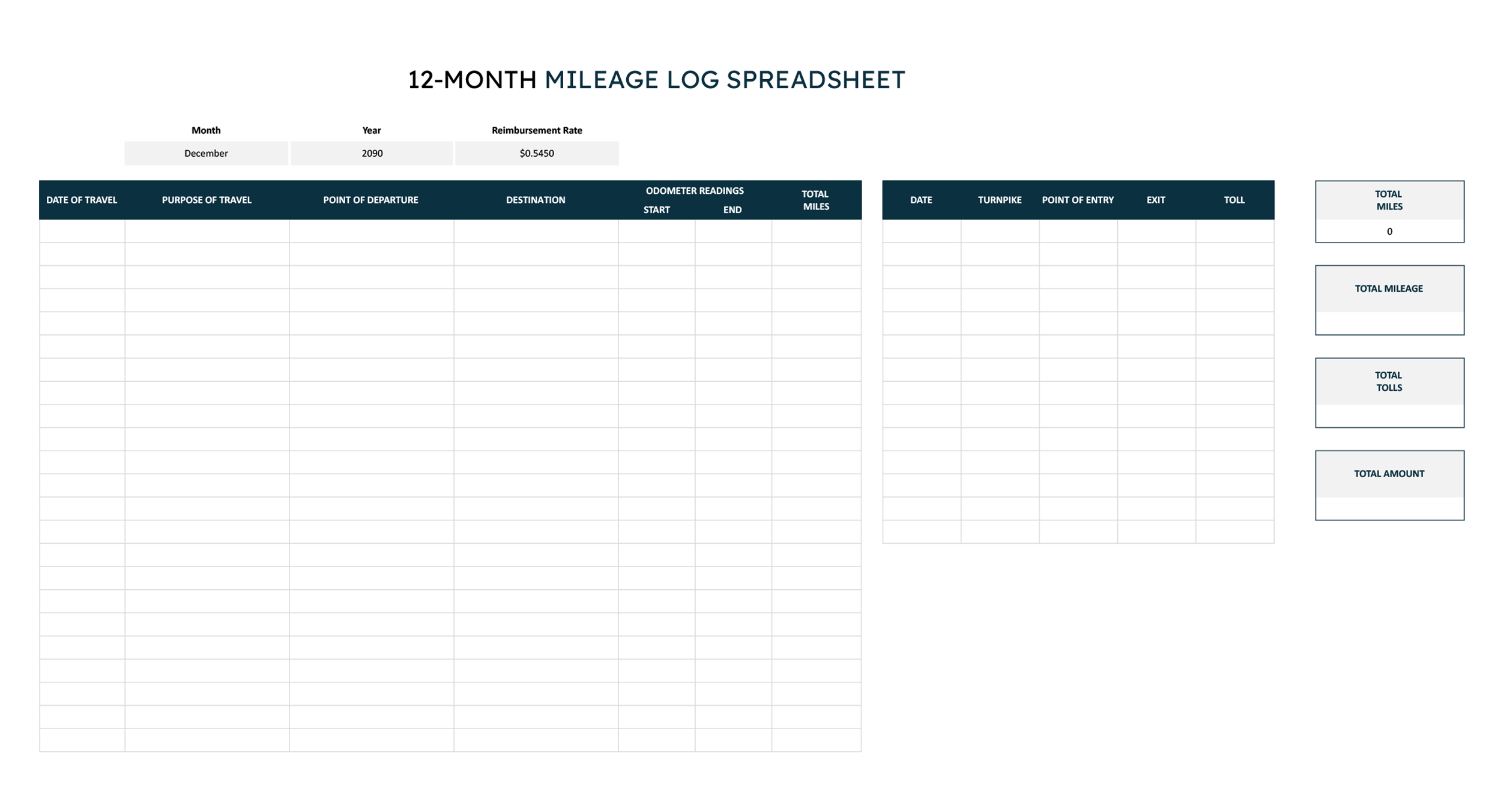 12-Month Mileage Log Template - Excel, Google Sheets - Page 13