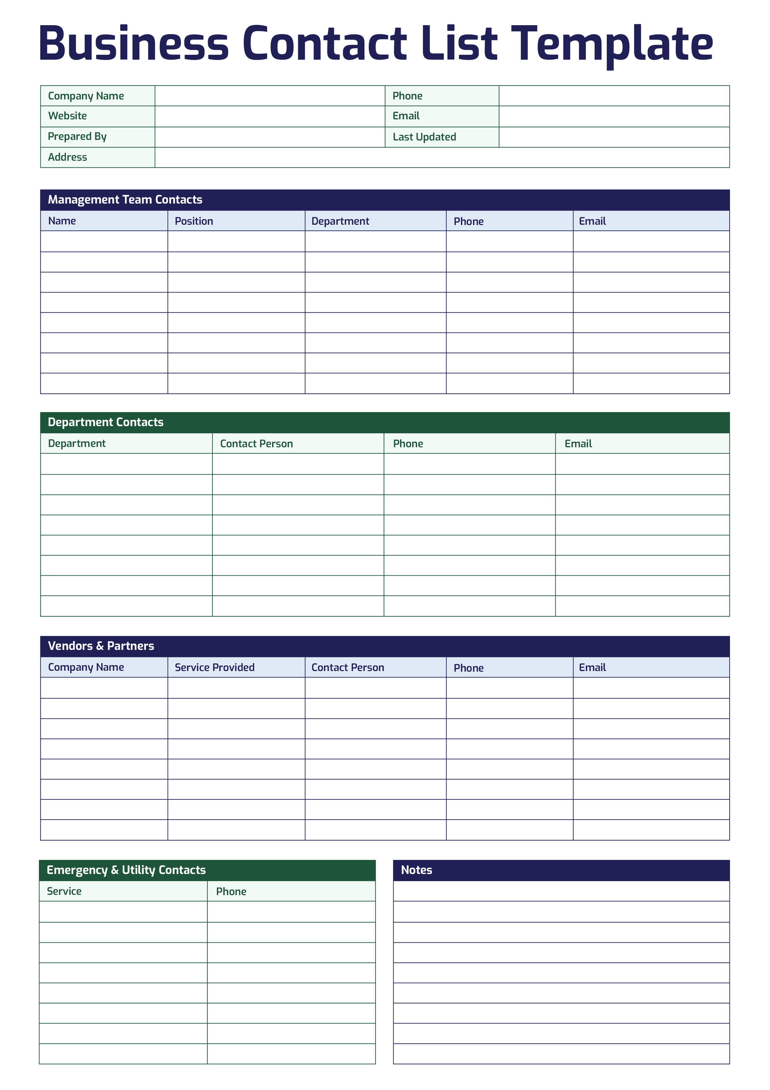 Business Contact List Template - Adobe Illustrator, PDF