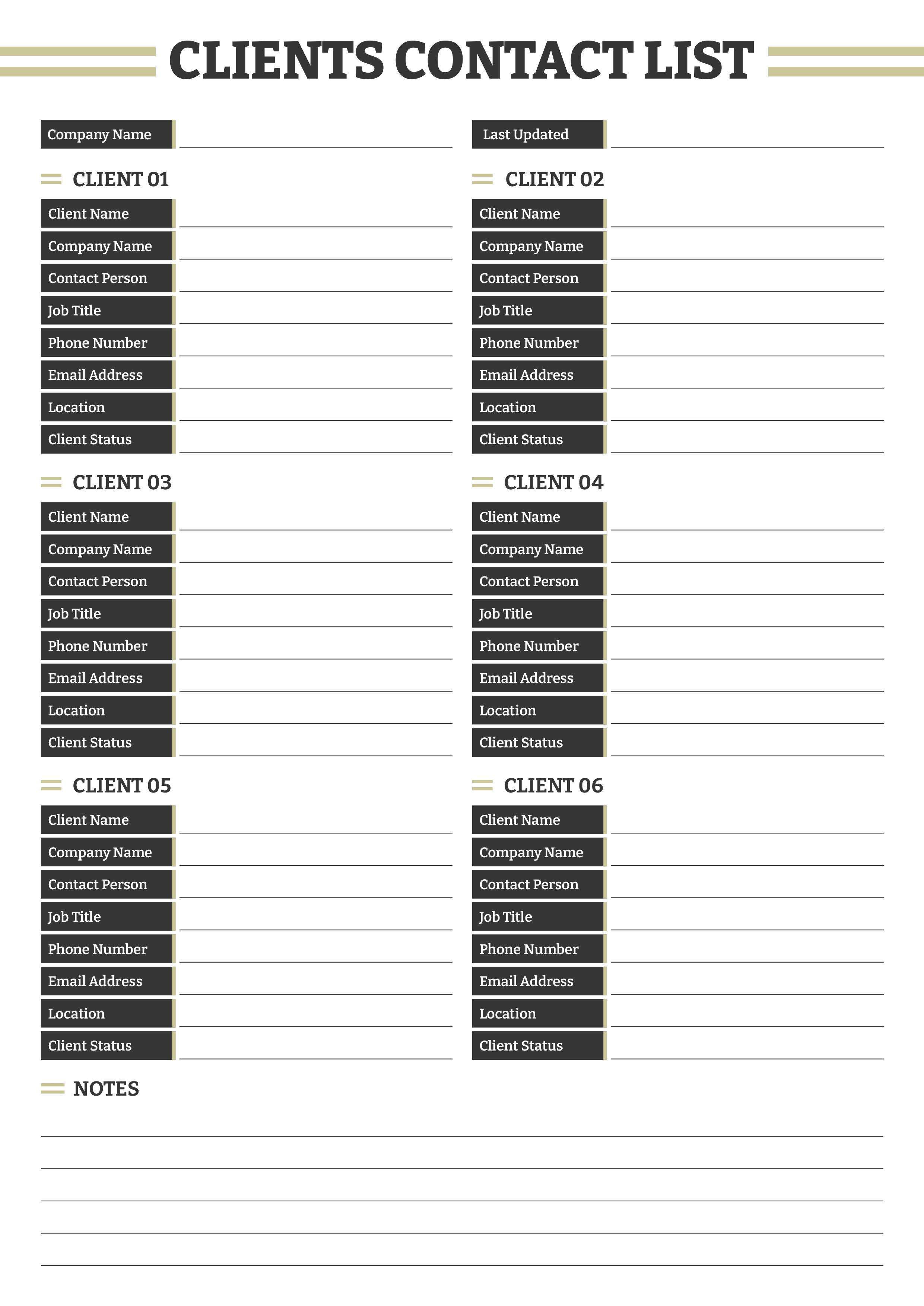 Clients Contact List Template - Adobe Illustrator, PDF