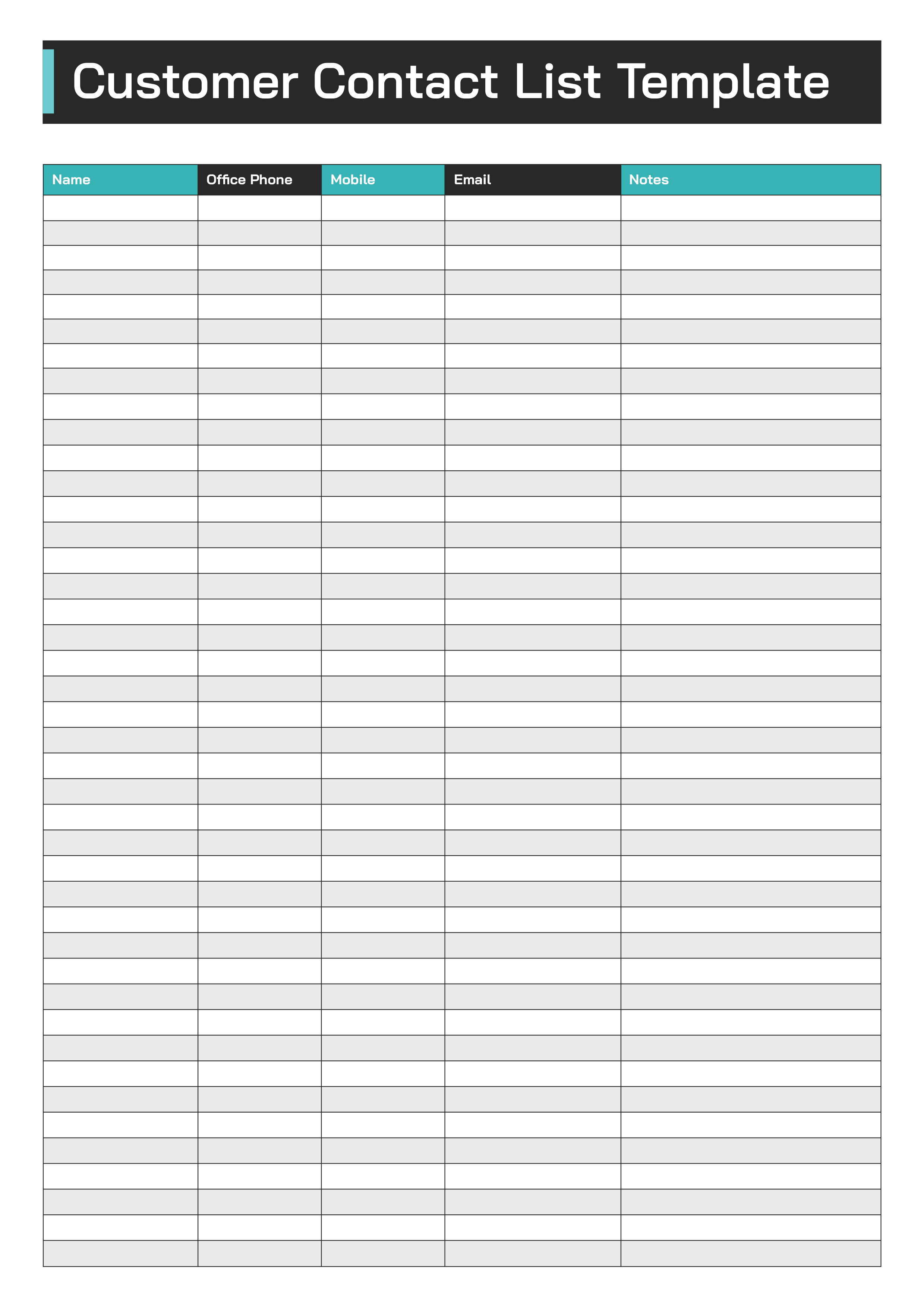 Customer Contact List Template - Adobe Illustrator, PDF