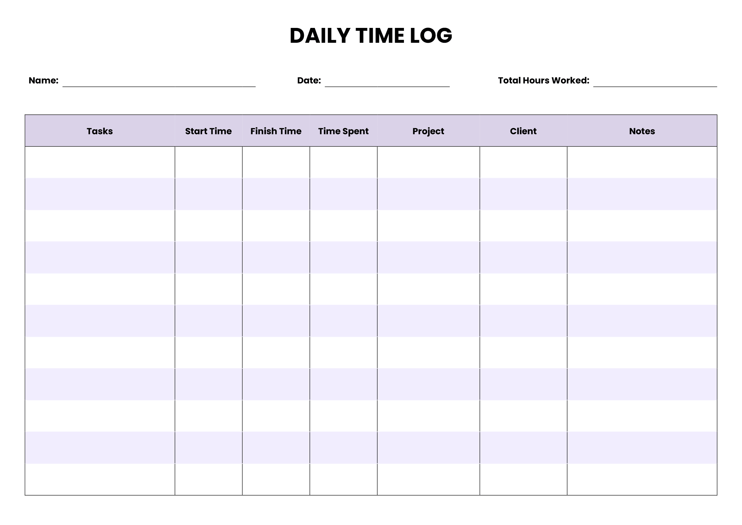 Daily Time Log Template - Word, Google Docs - Page 02
