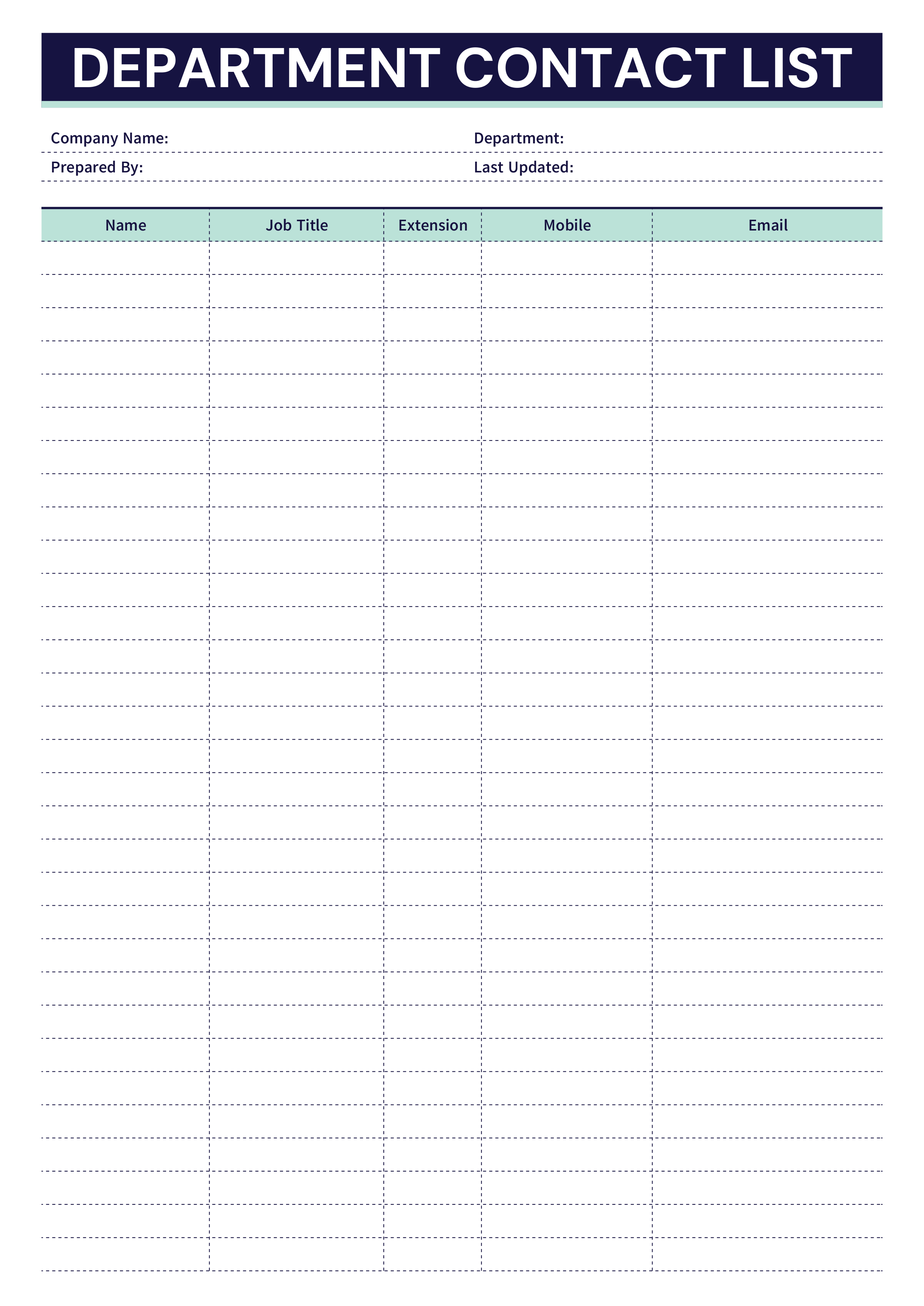 Department Contact List Template - Adobe Illustrator, PDF