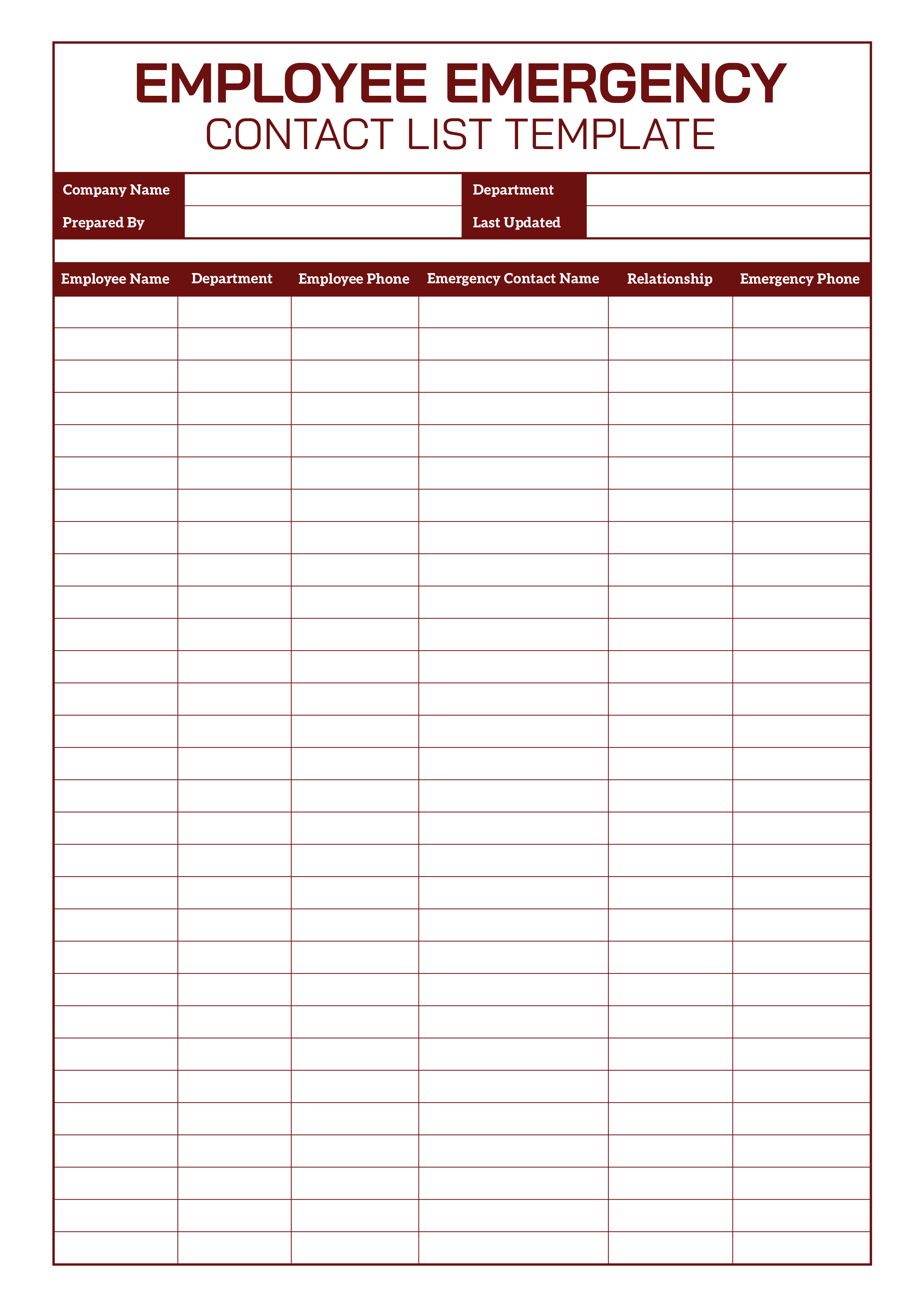 Employee Emergency Contact List - Adobe Illustrator, PDF