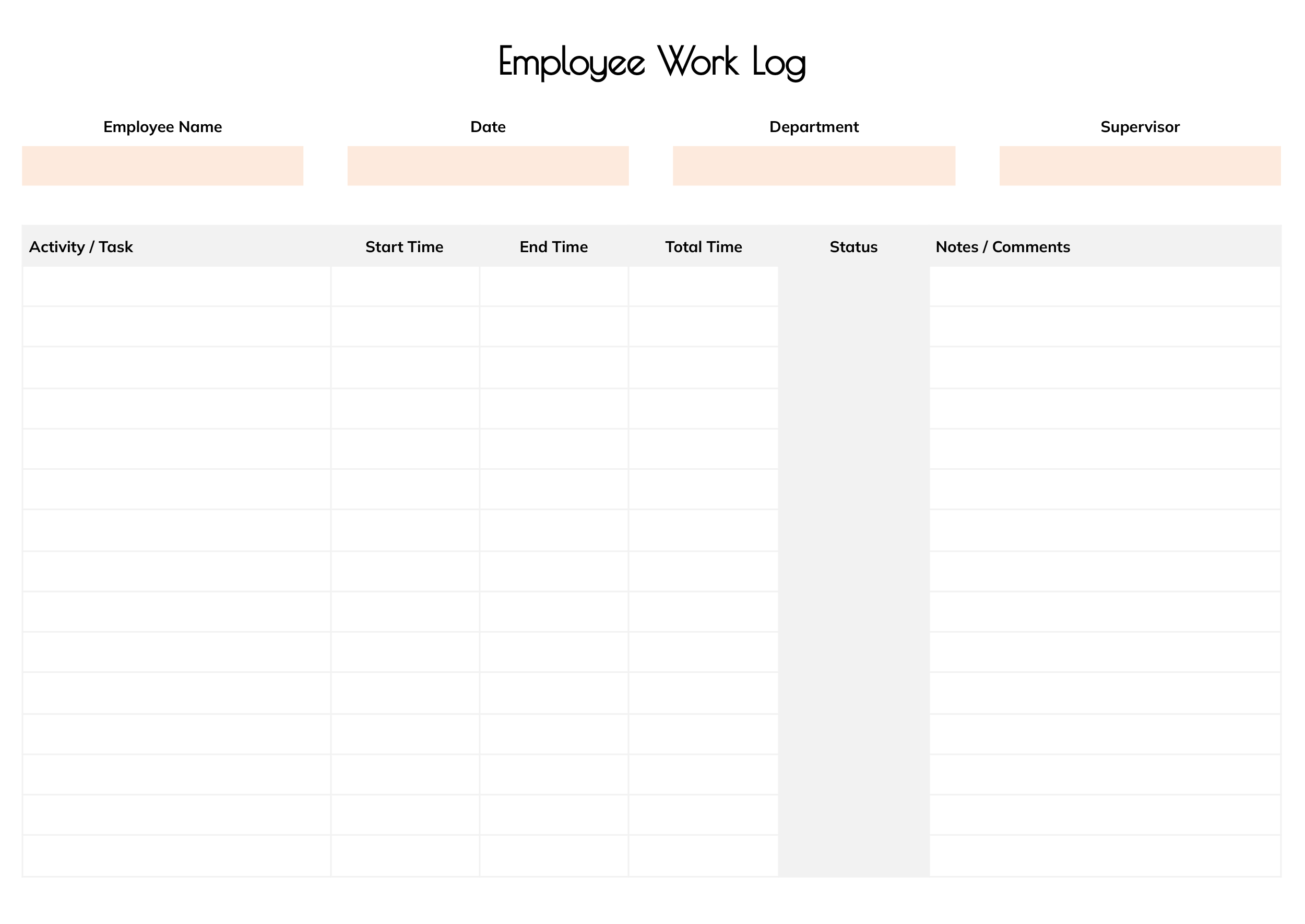Employee Work Log Template - Word, Google Docs - Page 02