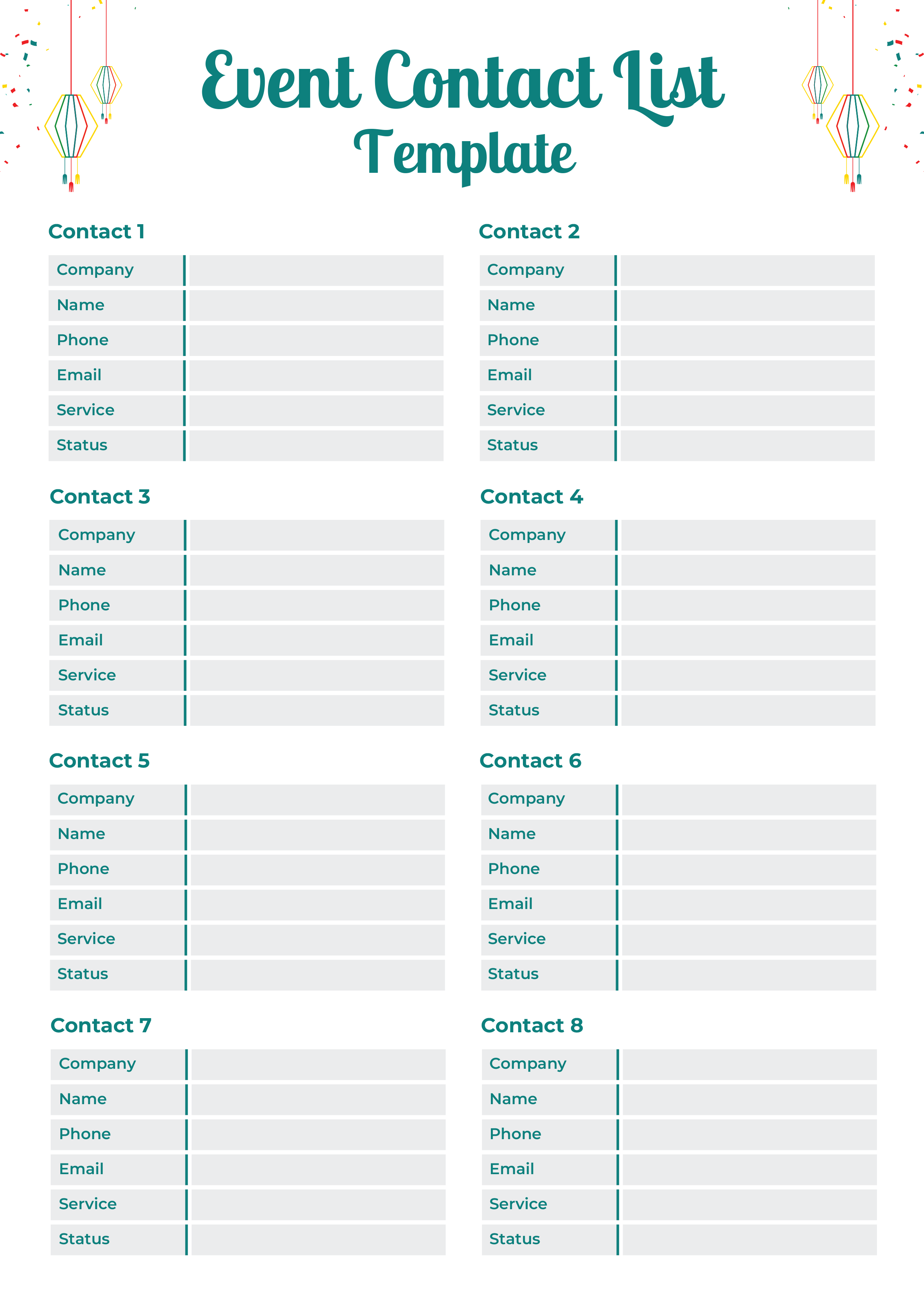 Event Contact List Template - Adobe Illustrator, PDF