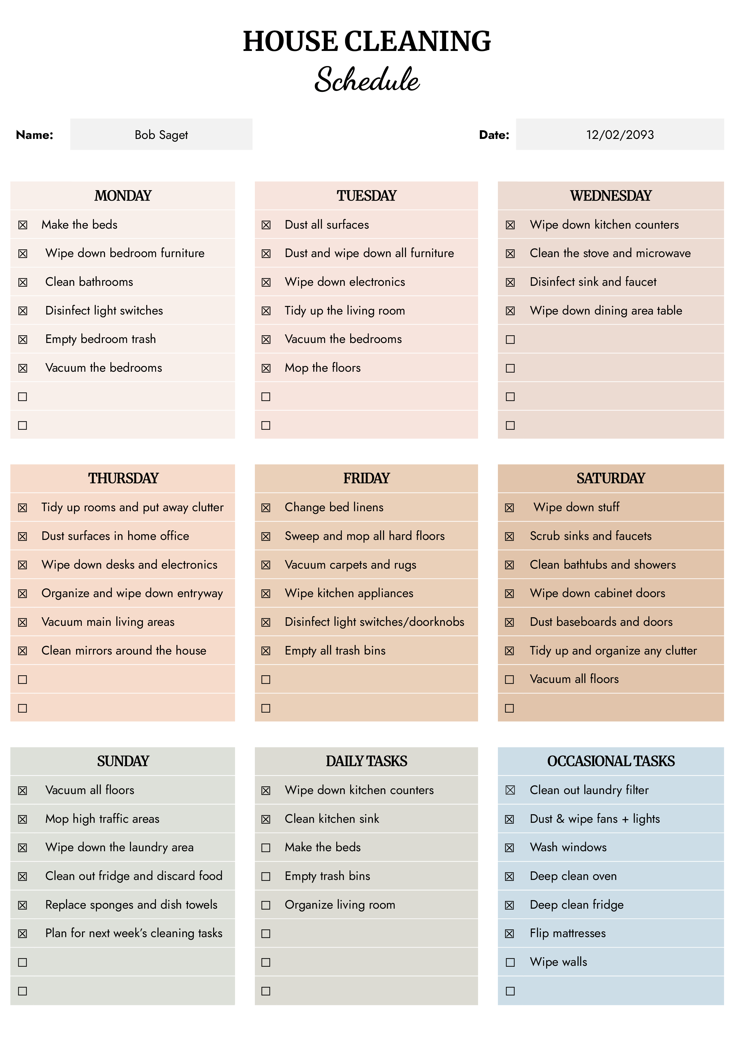 House Cleaning Schedule Template - Word, Google Docs
