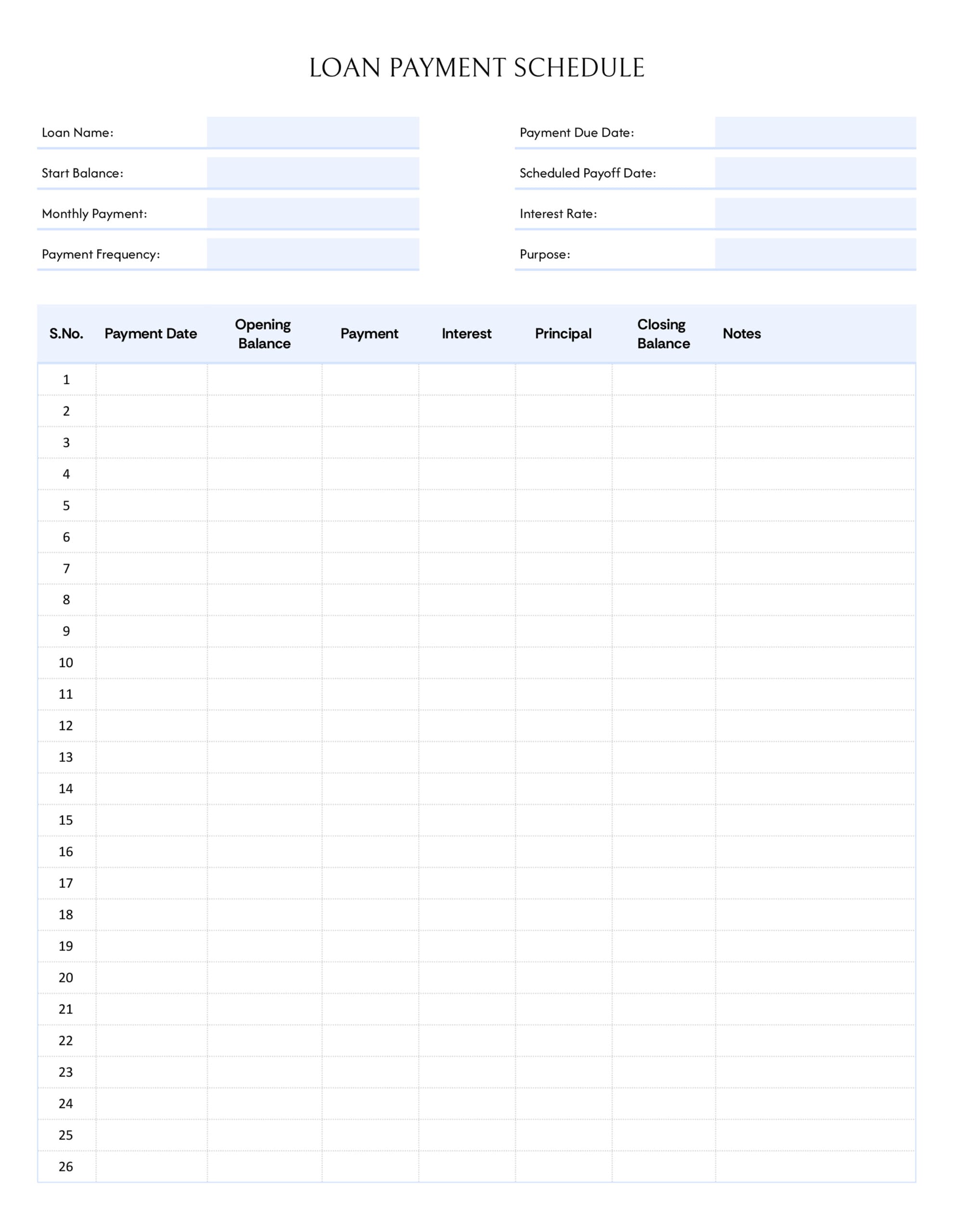 Loan Payment Schedule Template - Excel, Google Sheets - Page 02