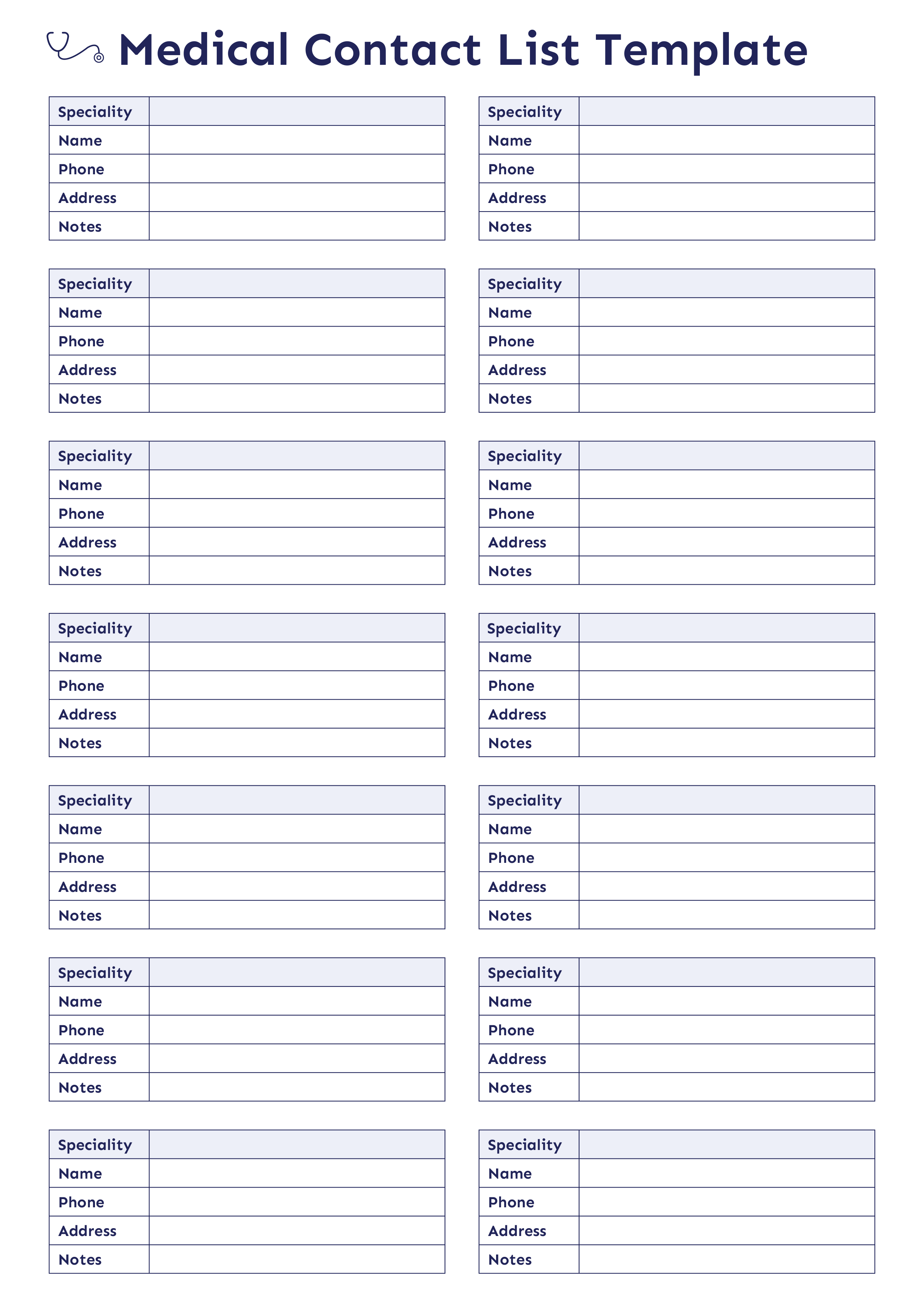 Medical Contact List Template - Adobe Illustrator, PDF