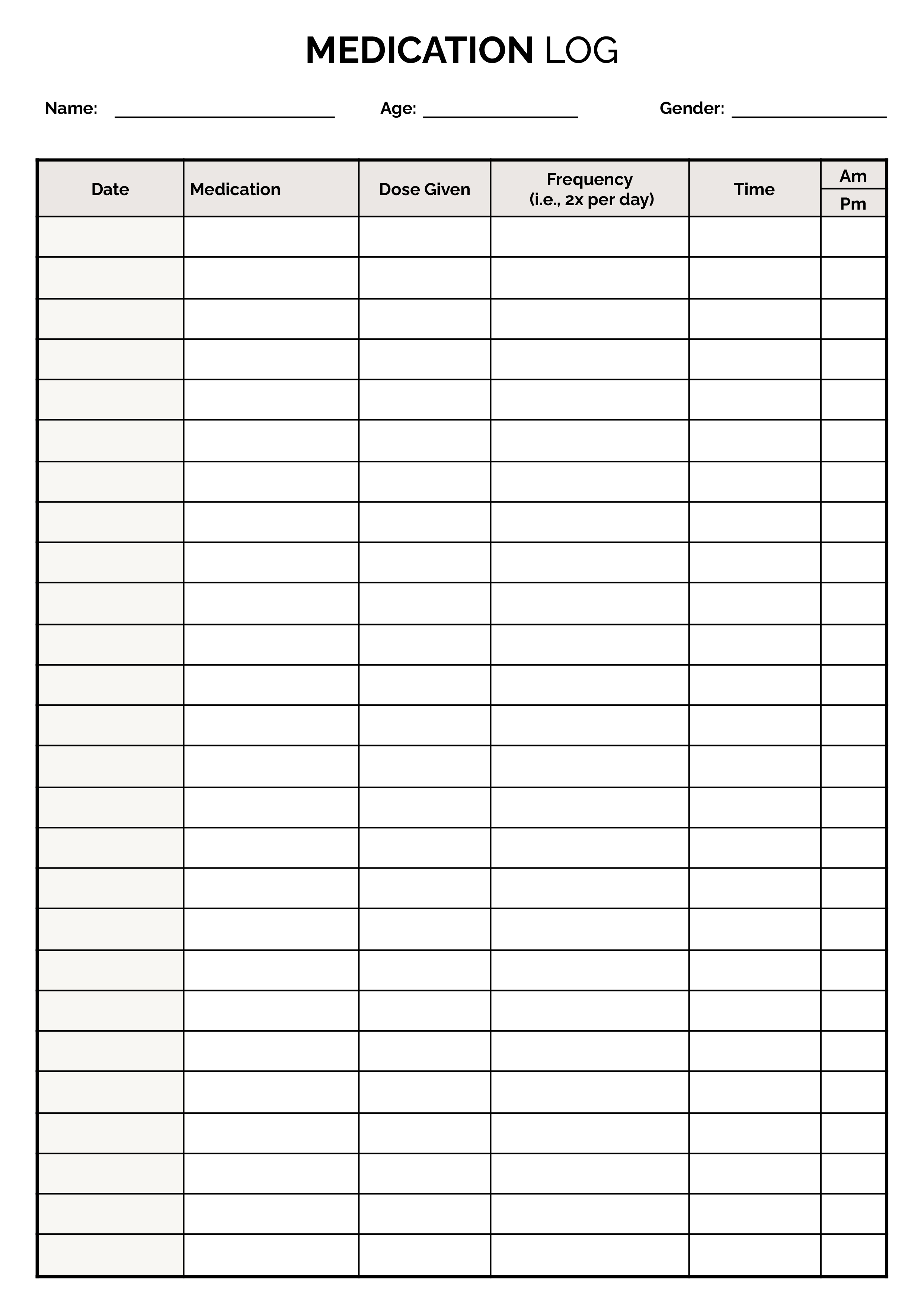 Medication Log Template - Word, Google Docs - Page 02