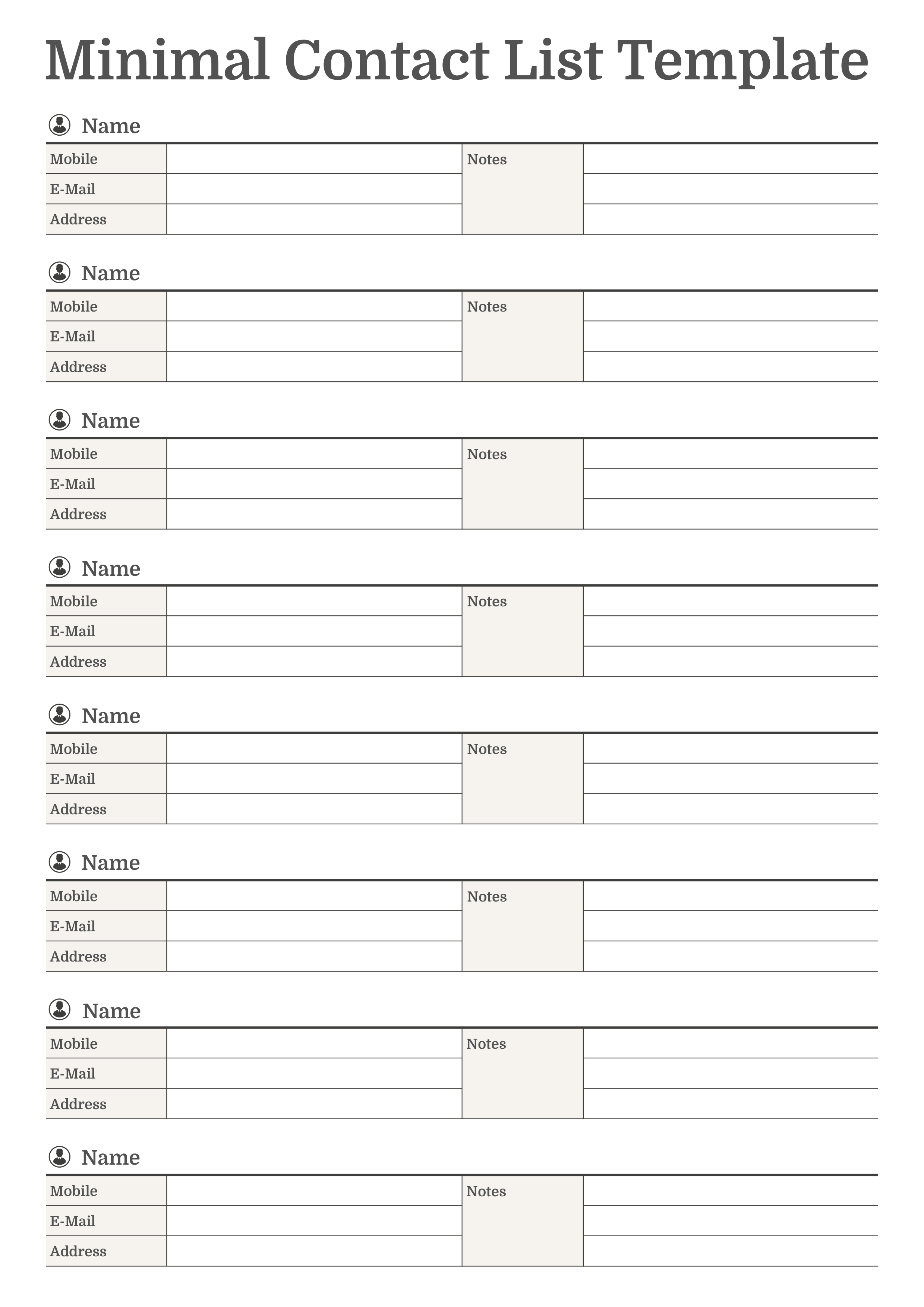 Minimal Contact List Template - Adobe Illustrator, PDF