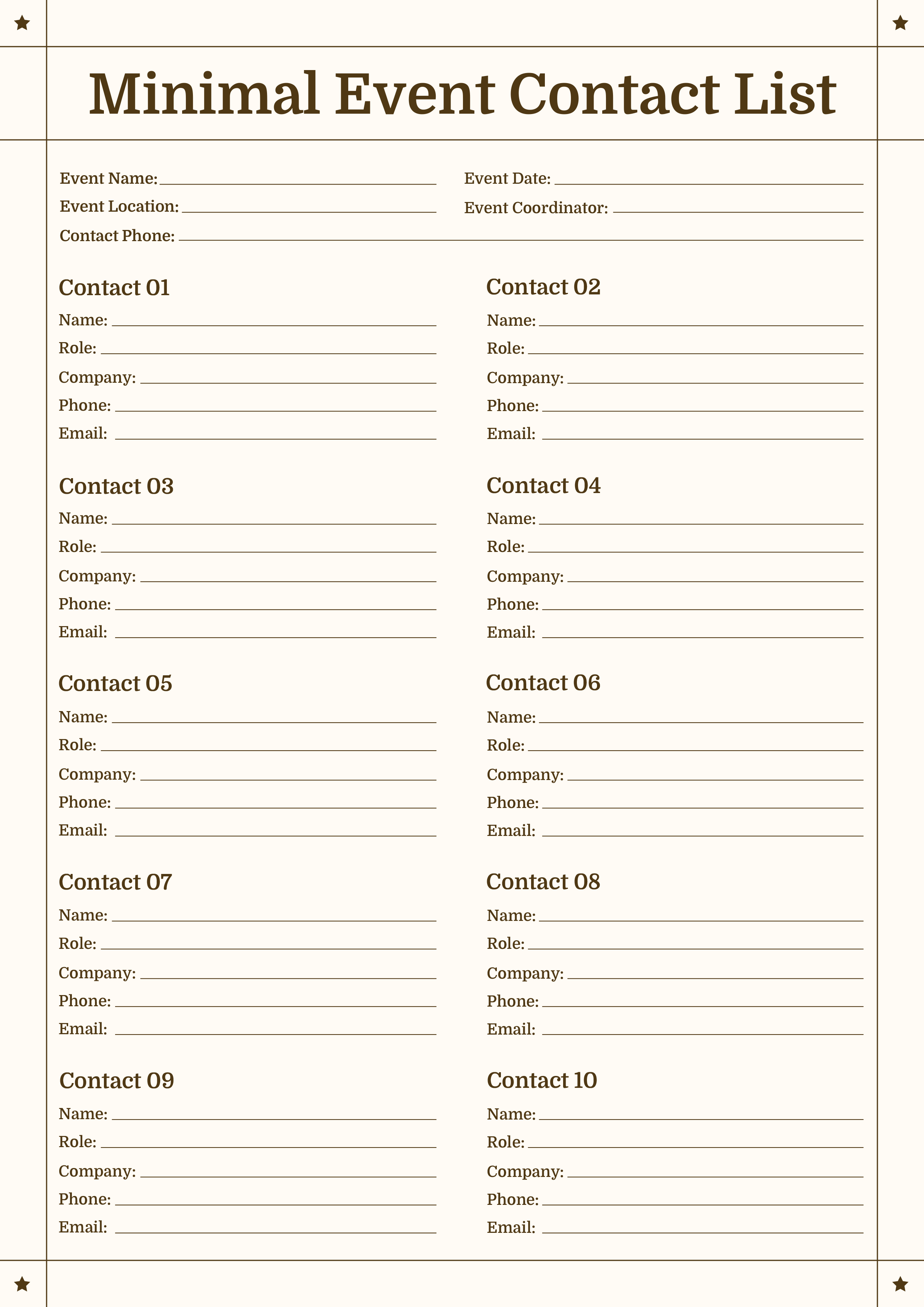 Minimal Event Contact List Template - Adobe Illustrator, PDF
