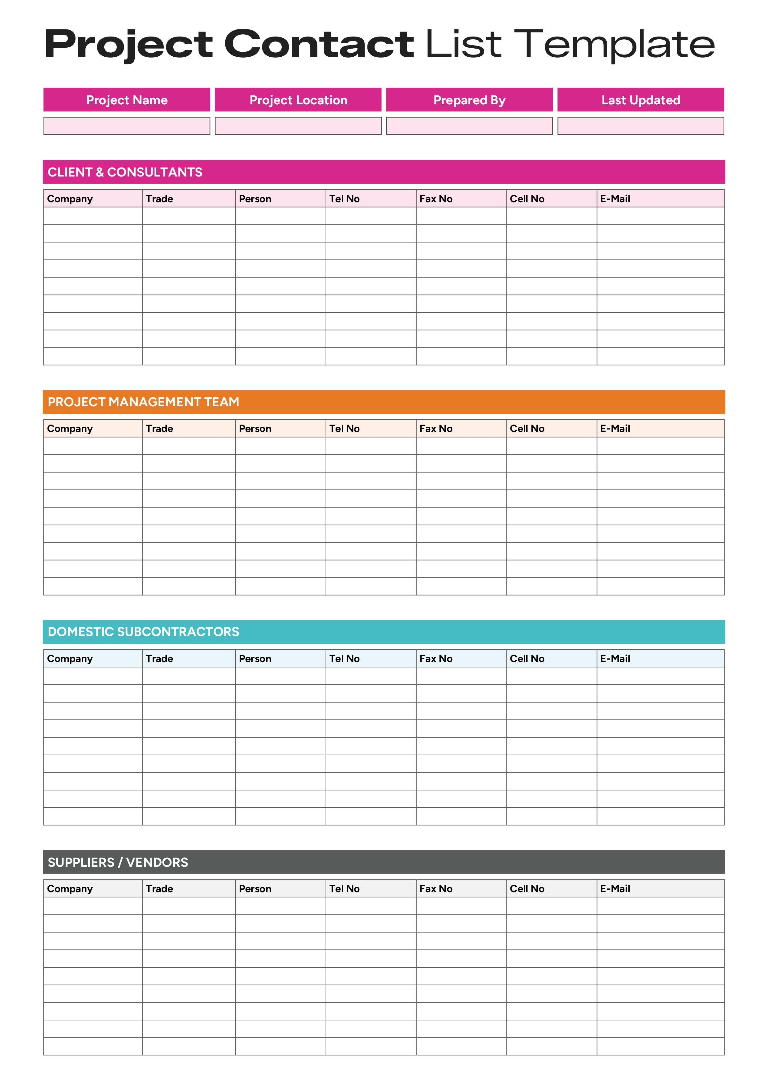 Project Contact List Template - Adobe Illustrator, PDF