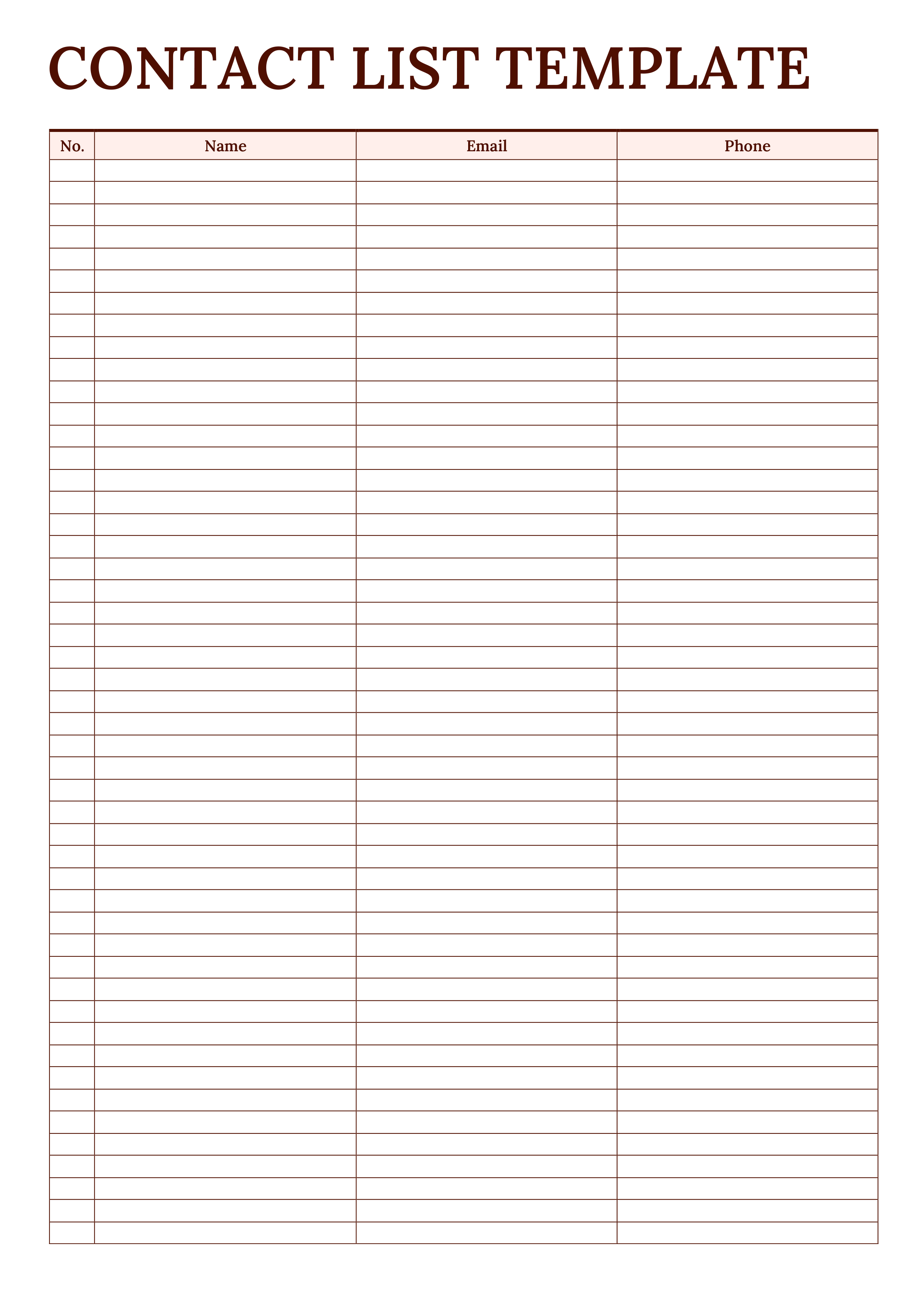 Simple Contact List Template - Word, PDF