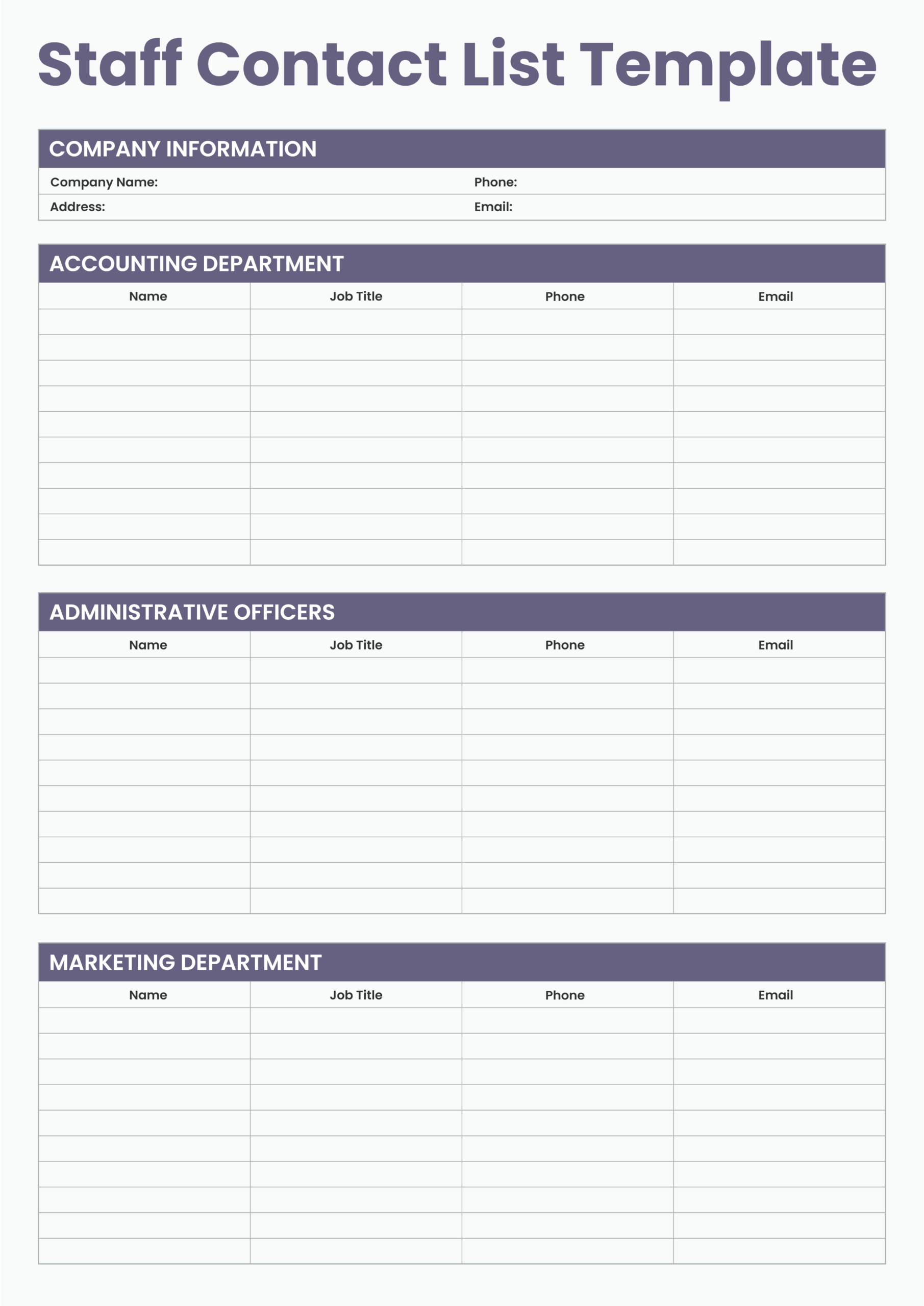Staff Contact List Template - Adobe Illustrator, PDF