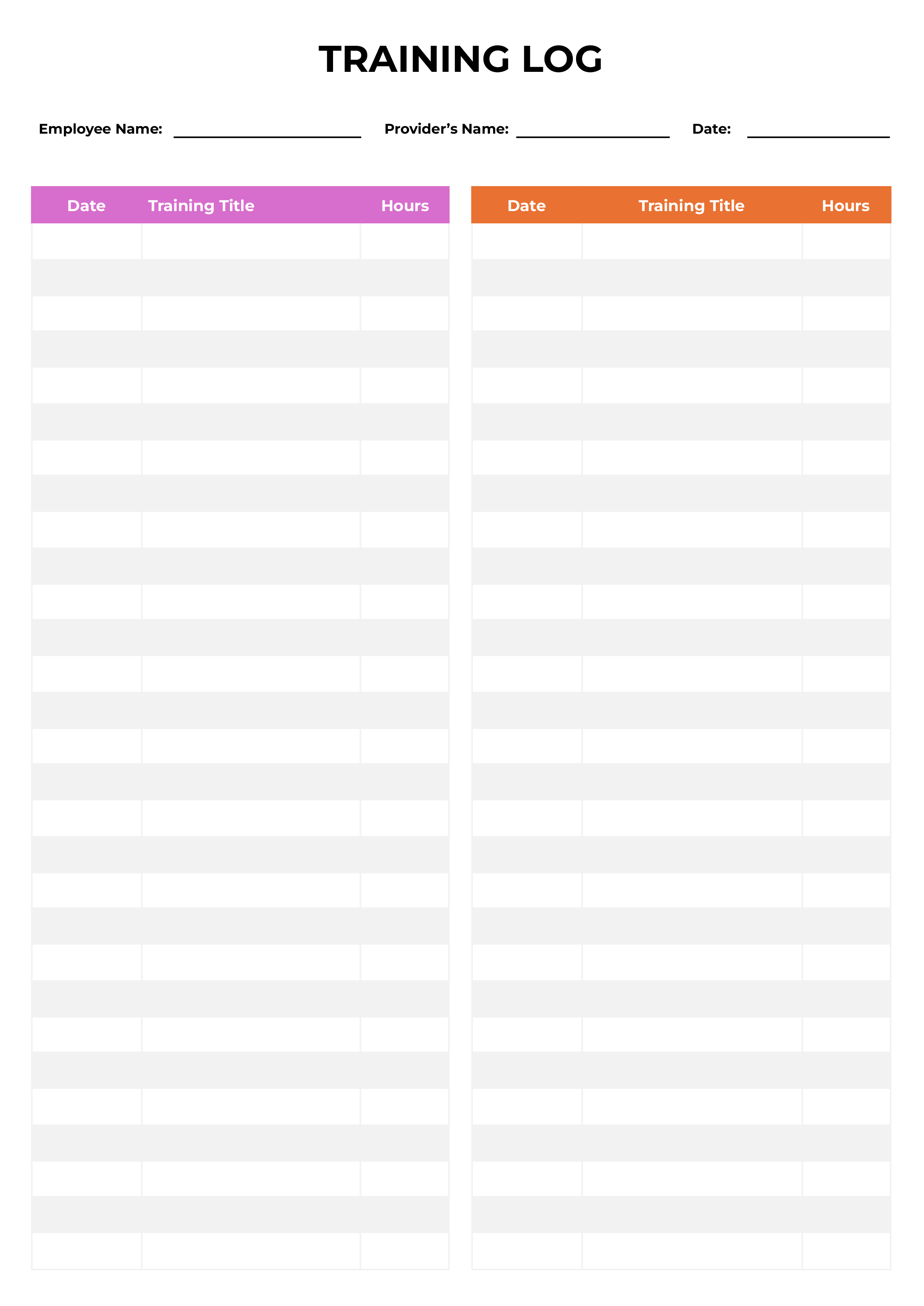 Training Log Template - Word, Google Docs - Page 02