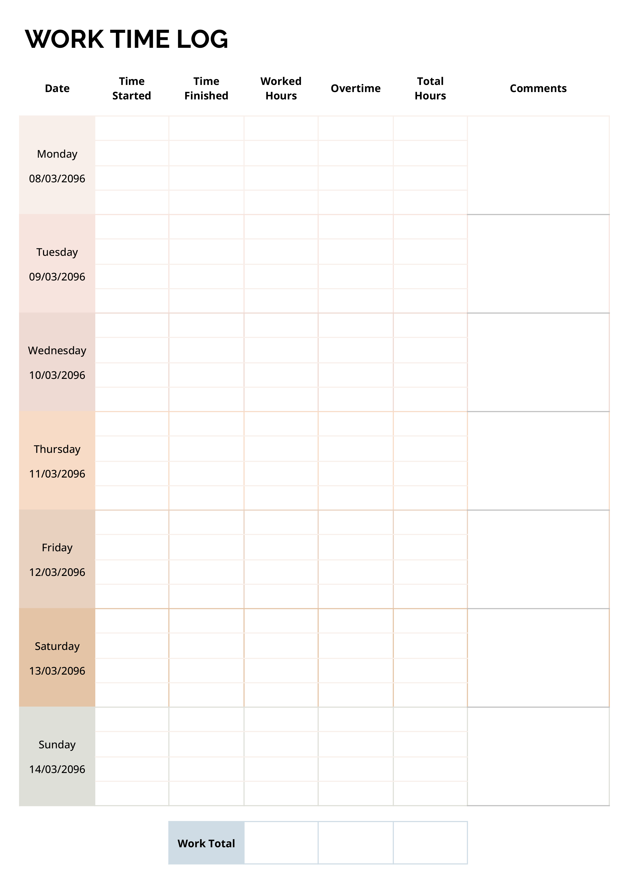 Work Time Log Template - Word, Google Docs - Page 02