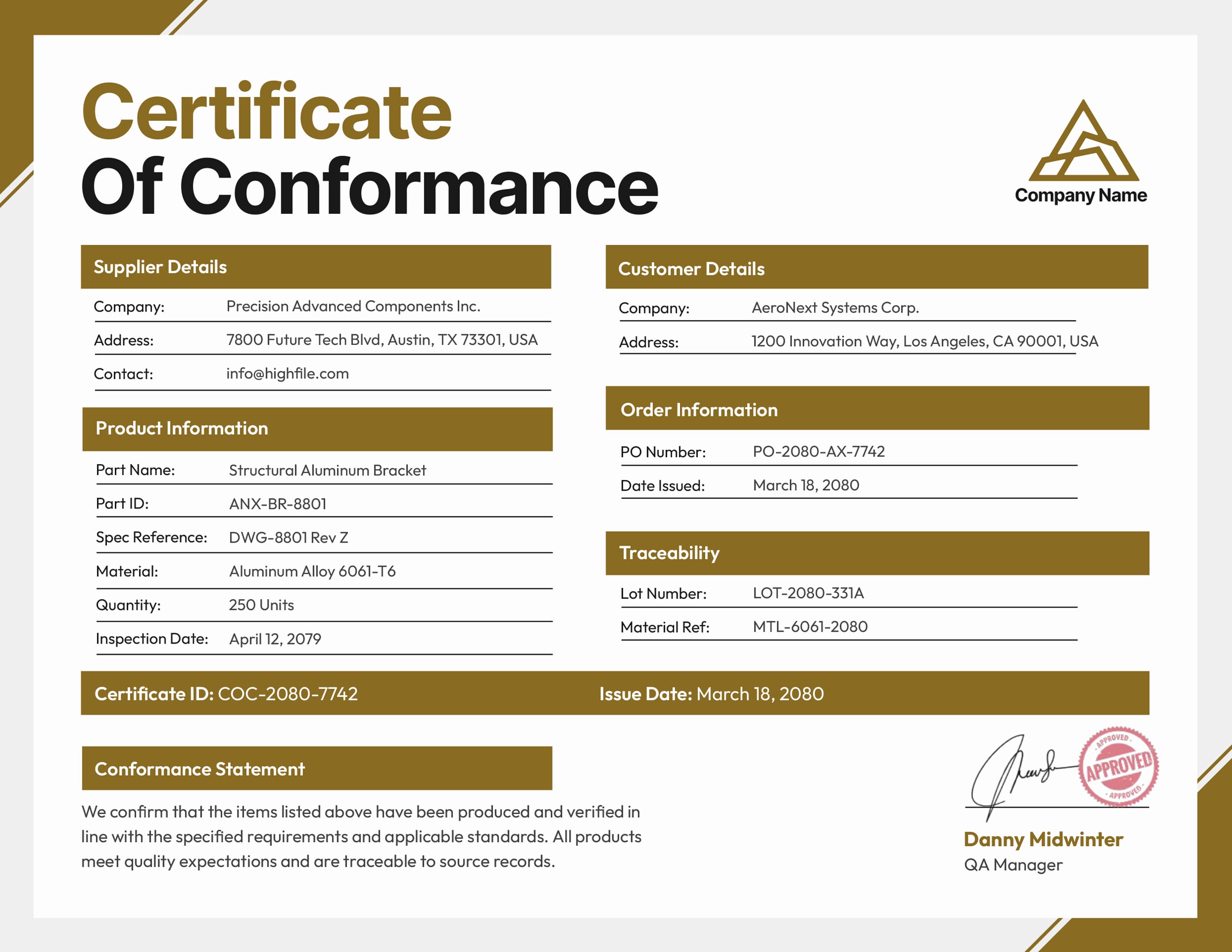 Brown and White Certificate of Conformance Template - PowerPoint, Google Slides, Adobe Illustrator