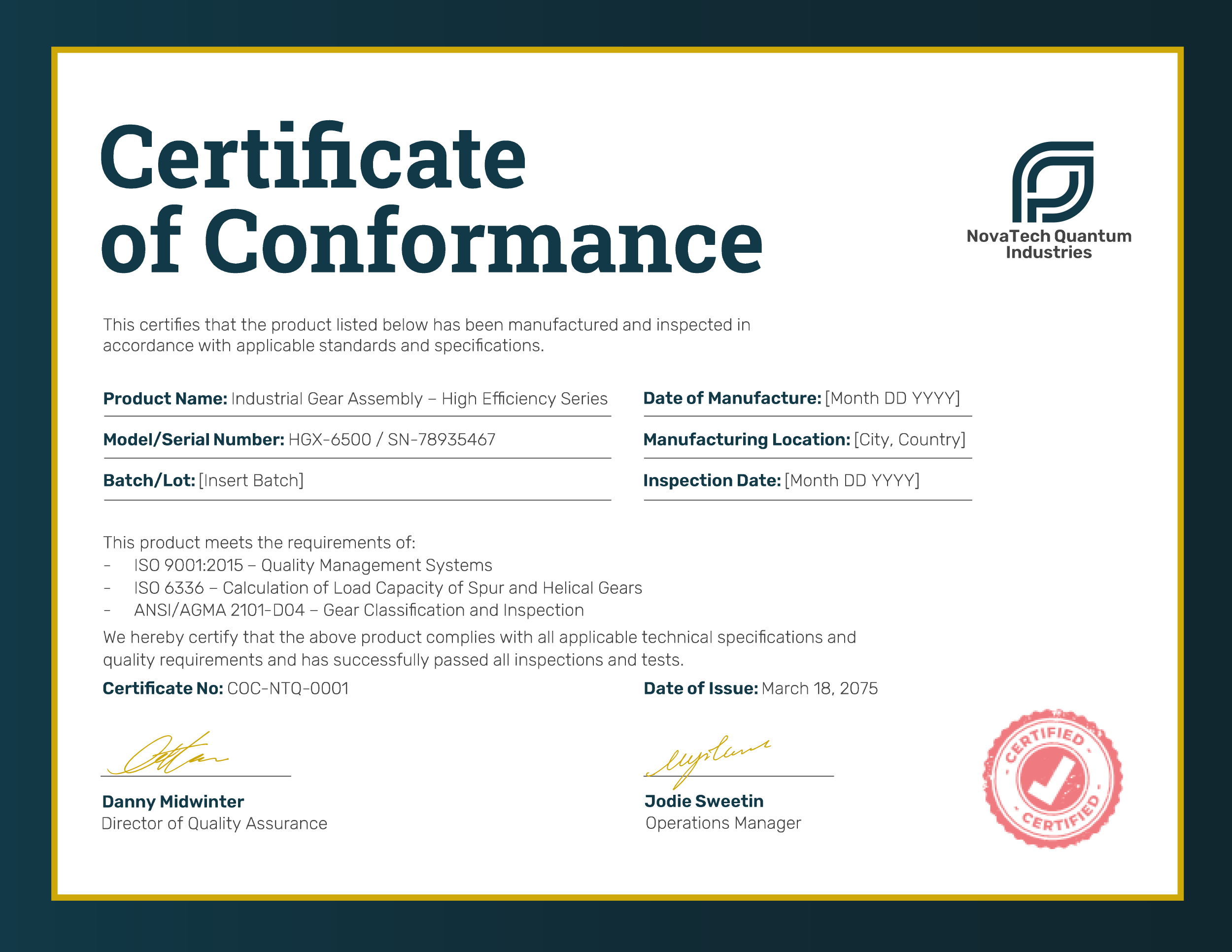 Green and Yellow Certificate of Conformance Template - PowerPoint, Google Slides, Adobe Illustrator